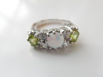 Photo of Solid Silver Peridot & Gilson Opal Ring